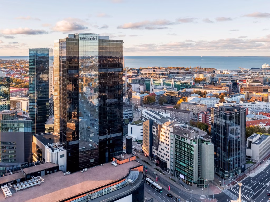 Top floor view from Swissotel in Tallinn overlooking the Baltic Sea